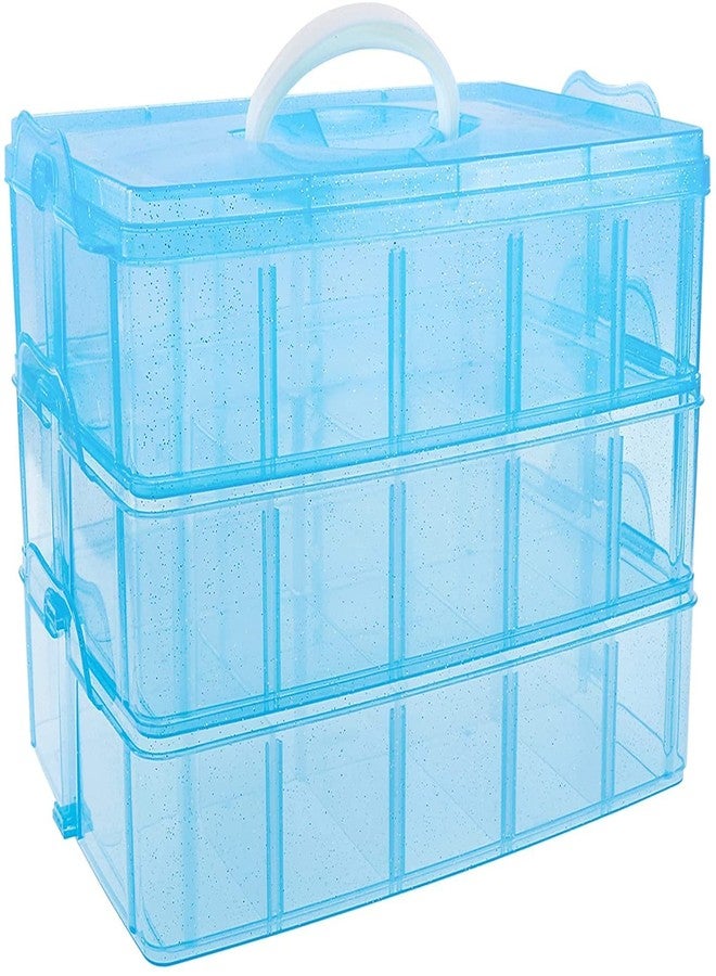 KARP Jewellery Organisers, Plastic 3 Layer 30 Grid Portable Transparent Storage Detachable Box Organizer Case With Adjustable Dividers For Jewelry Sewing Button Earrings (Blue), 17X25X18 Cm - Image 1
